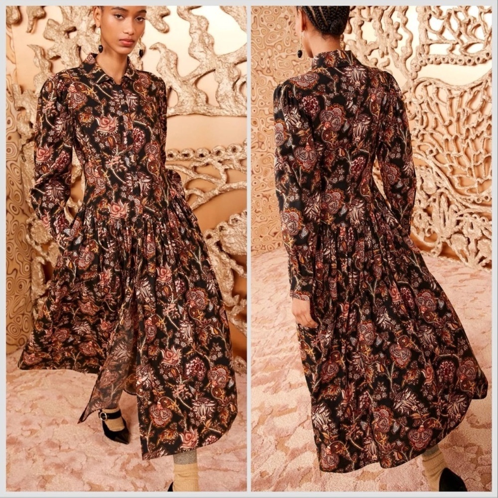 NWOT Ulla Johnson Celia Button Down Wool Blend Dress In Viola Floral Print Sz 2 - Picture 2 of 12